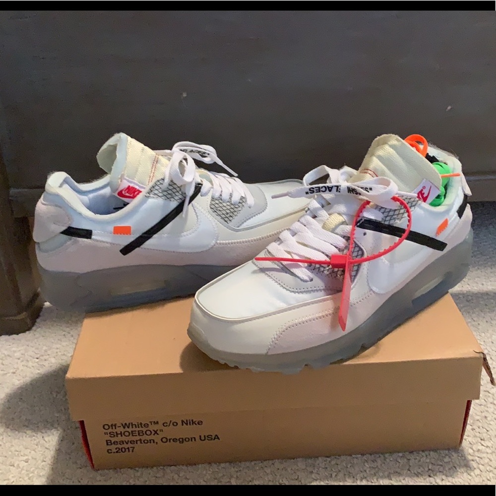 “Off-White” Air Max 90 in white/sail